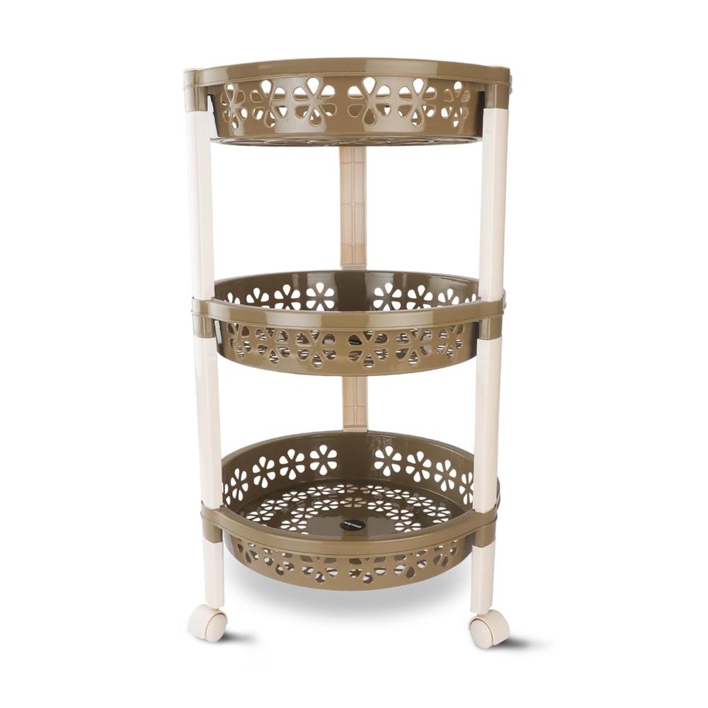 Nayasa Candy Round Trolley 3 Layers | Kitchen Organizer | Stand For Kitchen | Shelf Organizer | Vegetable Basket For Onion, Potato | Vegetable Trolley With Wheel - Color: Multicolor
