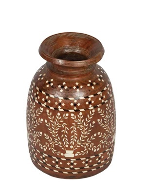 Hand Carved Pot With Bone Inlay