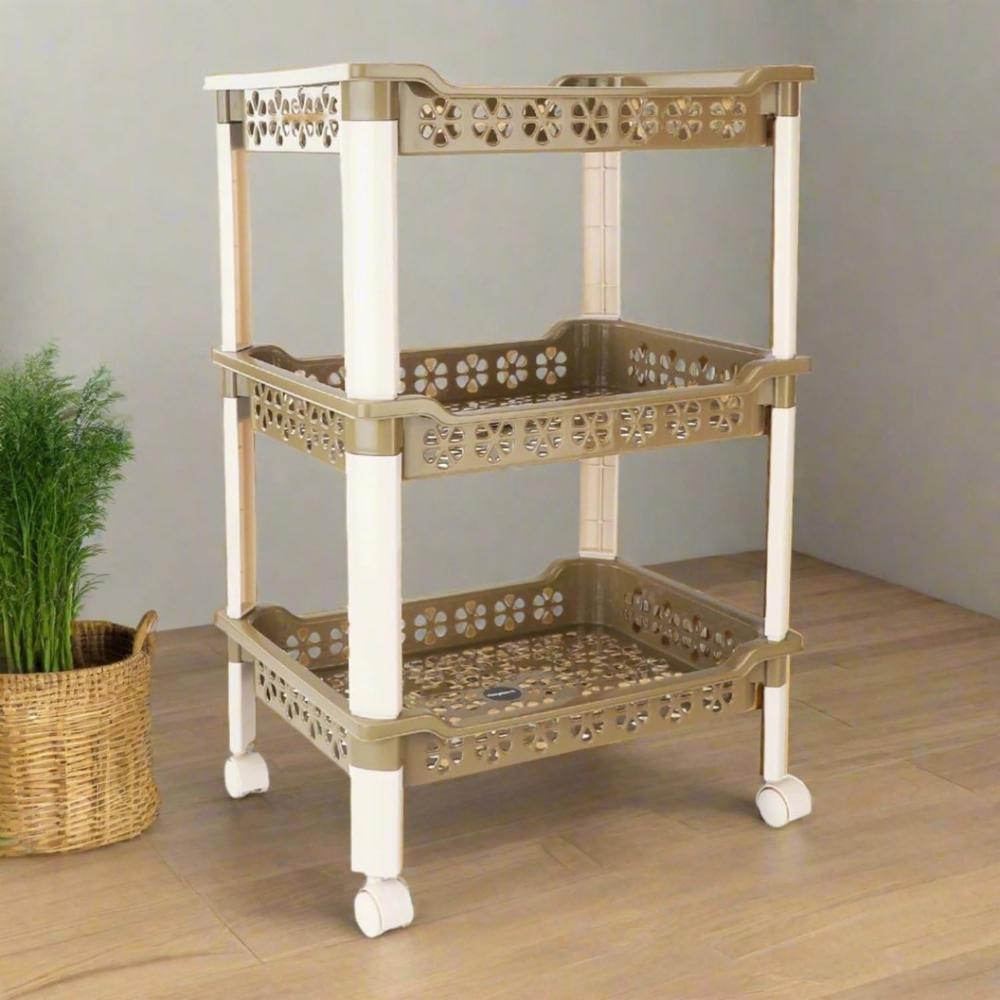 Nayasa Candy Rectangular Trolley 3 Layers | Kitchen Organizer | Stand For Kitchen | Shelf Organizer | Vegetable Basket For Onion,Potato |Vegetable Trolley With Wheels - Color: Multicolor