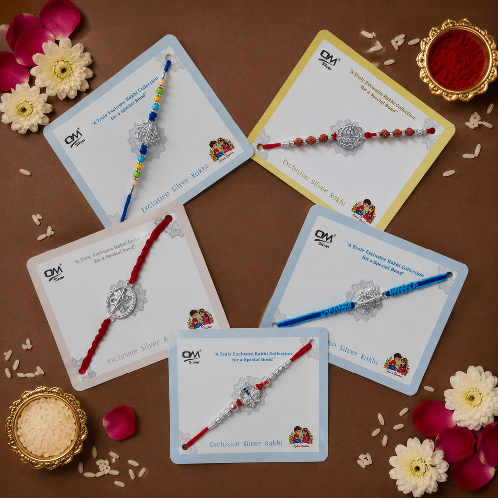 Silver Dhaga Rakhi - Color: Multi Thread Color