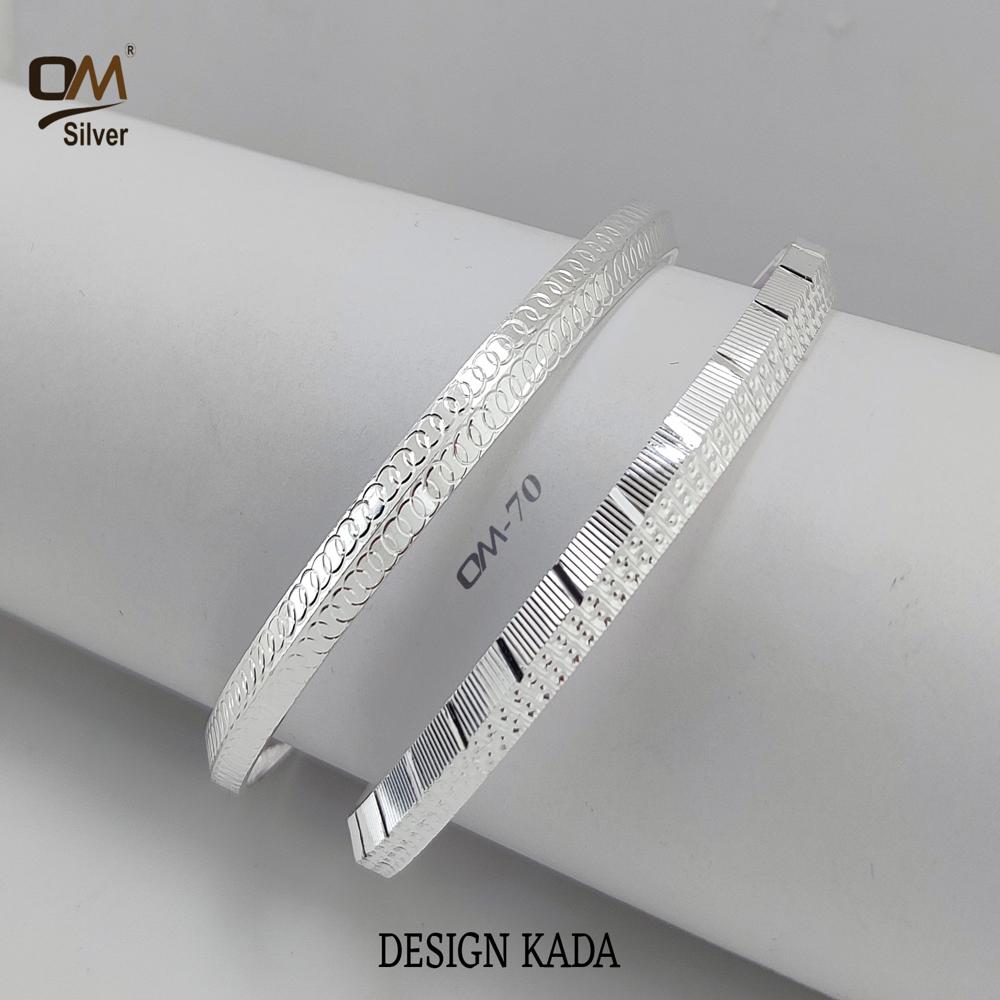 Silver Kada - Size 2.4 To 3.0, Weight 27 To 38 Grams | Elegant Design With Intricate Patterns And Refined Finish For Men