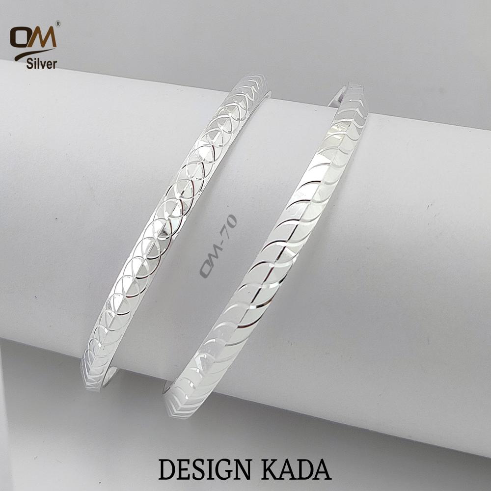 Silver Kada - Size 2.4 To 3.0, Weight 27 To 38 Grams | Elegant Design With Intricate Patterns And Refined Finish For Men