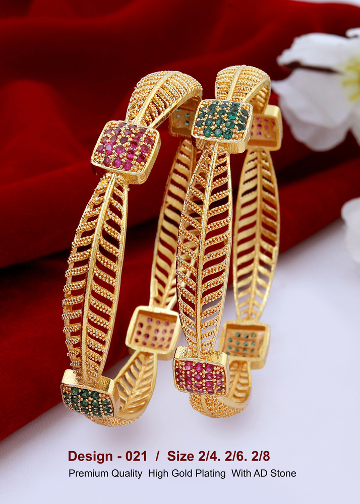 Design No-021 Gold Plated With AD Stone Bangles