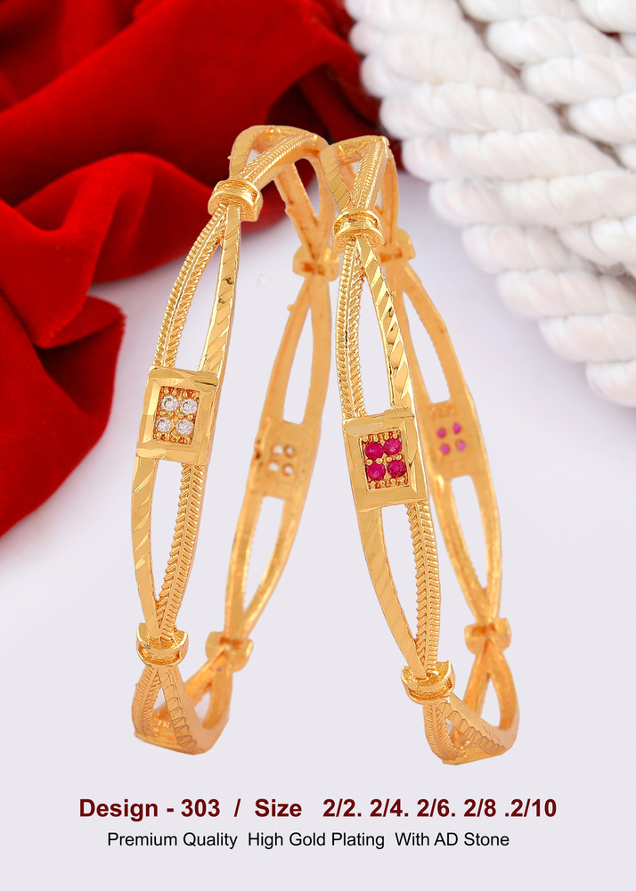 Gold Plated Ad Stone Bangles - Diameter: Available Sizes: 2/2