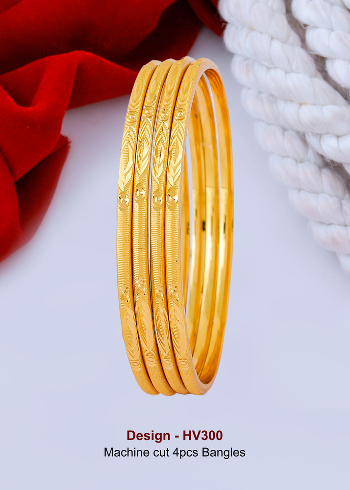 HV300 Gold Plated Machine Cut 4Pcs Bangles