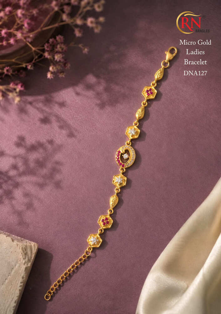 Gold Plated Ladies Bracelet - Diameter: Adjustable