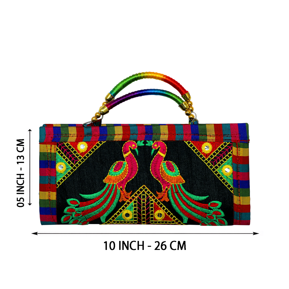 Designer Peacock Art Fabric Purse For Women 2 - Color: Black