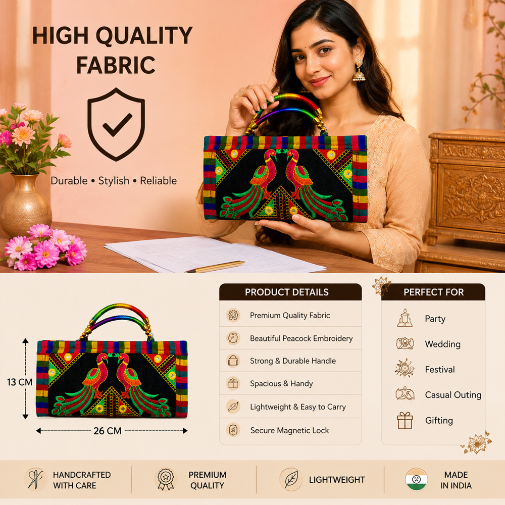 Stylish Kutchi Work Purse For Wedding Function  6 - Color: Black