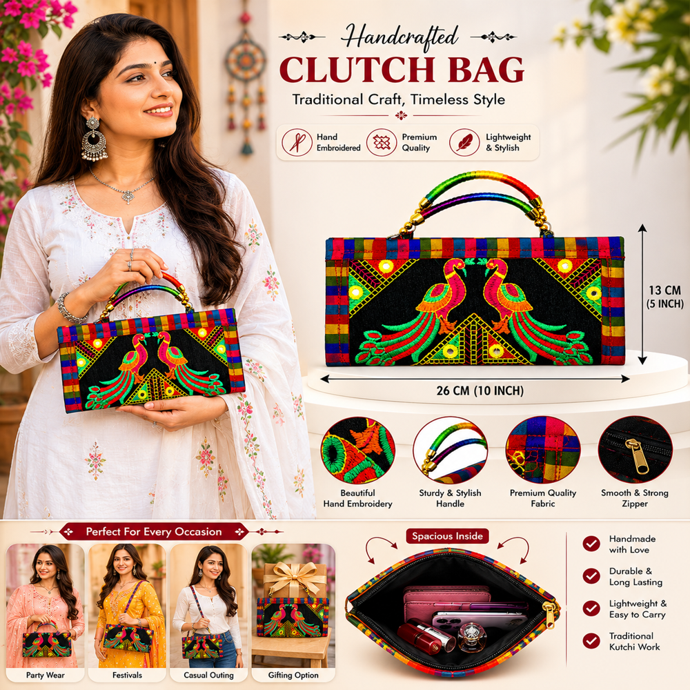 Ethnic Peacock Embroidered Clutch for Ladies  7