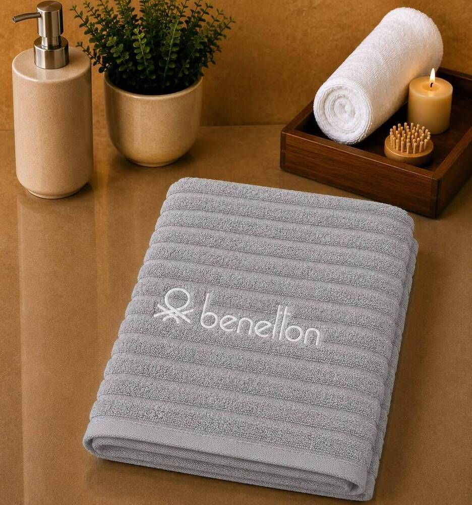 Grey Ribbed Cotton Bath Towel