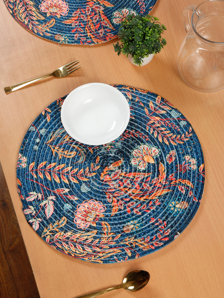 Midnight Floral Printed Round Braided Placemat