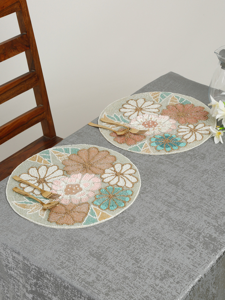 Pastel Floral Beaded Round Placemat