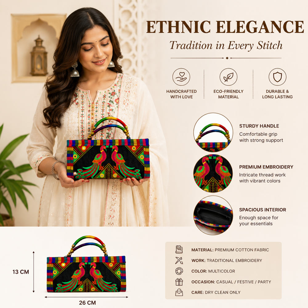 Designer Fabric Handbag with Traditional Artwork 8