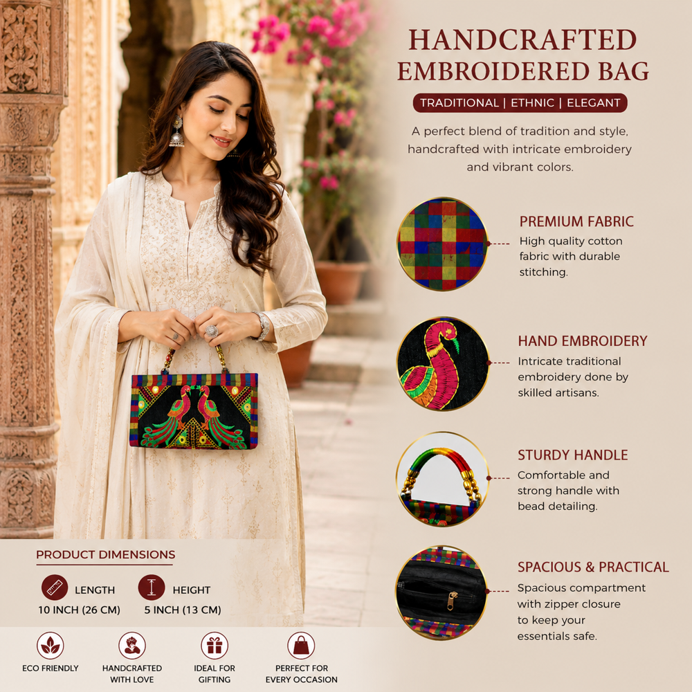 Designer Fabric Handbag with Traditional Artwork  8