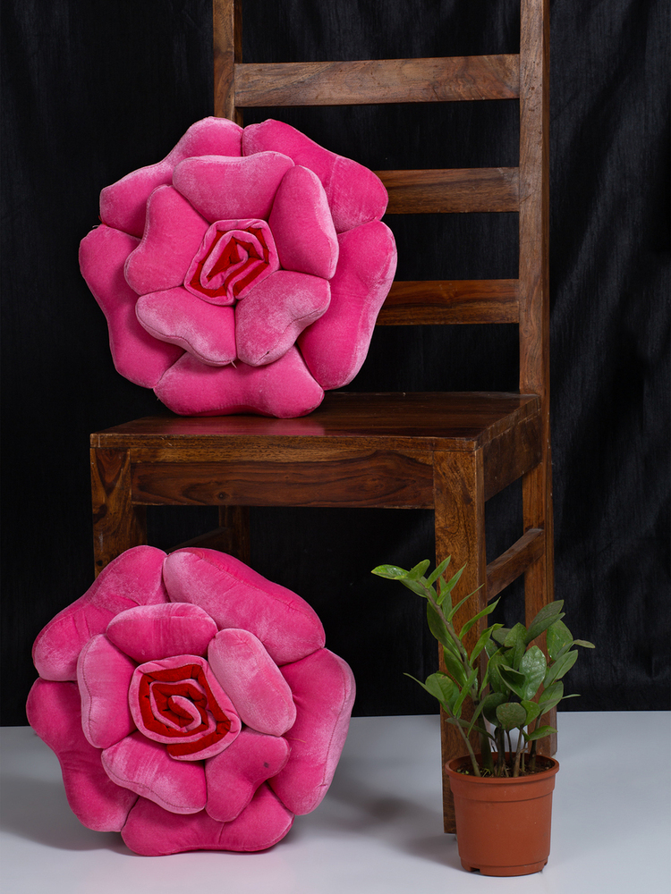 Pink Velvet Flower Cushion