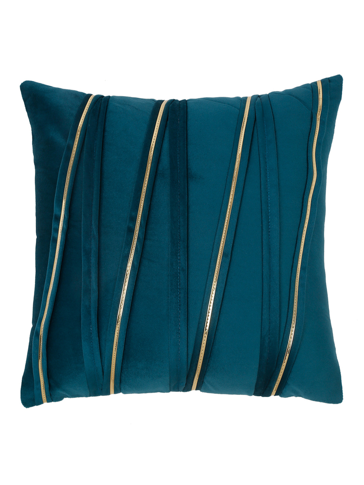 Pleated Velvet Cushion Cover with Gold Accent