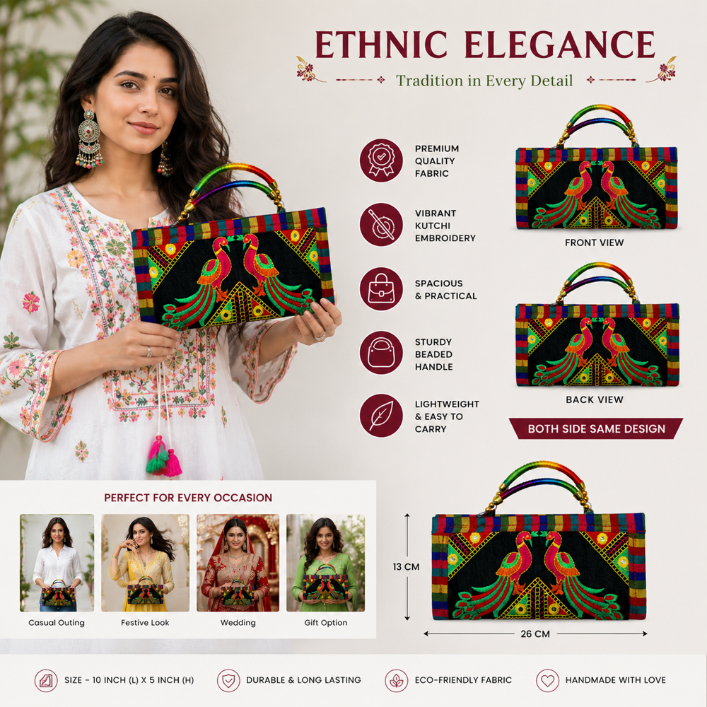 Traditional Gujarati Embroidery Purse For Women 11 - Color: Black