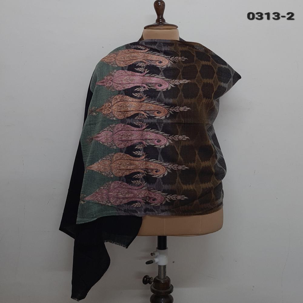 pure wool ikkat weaving with Embroidered paisley border stoles