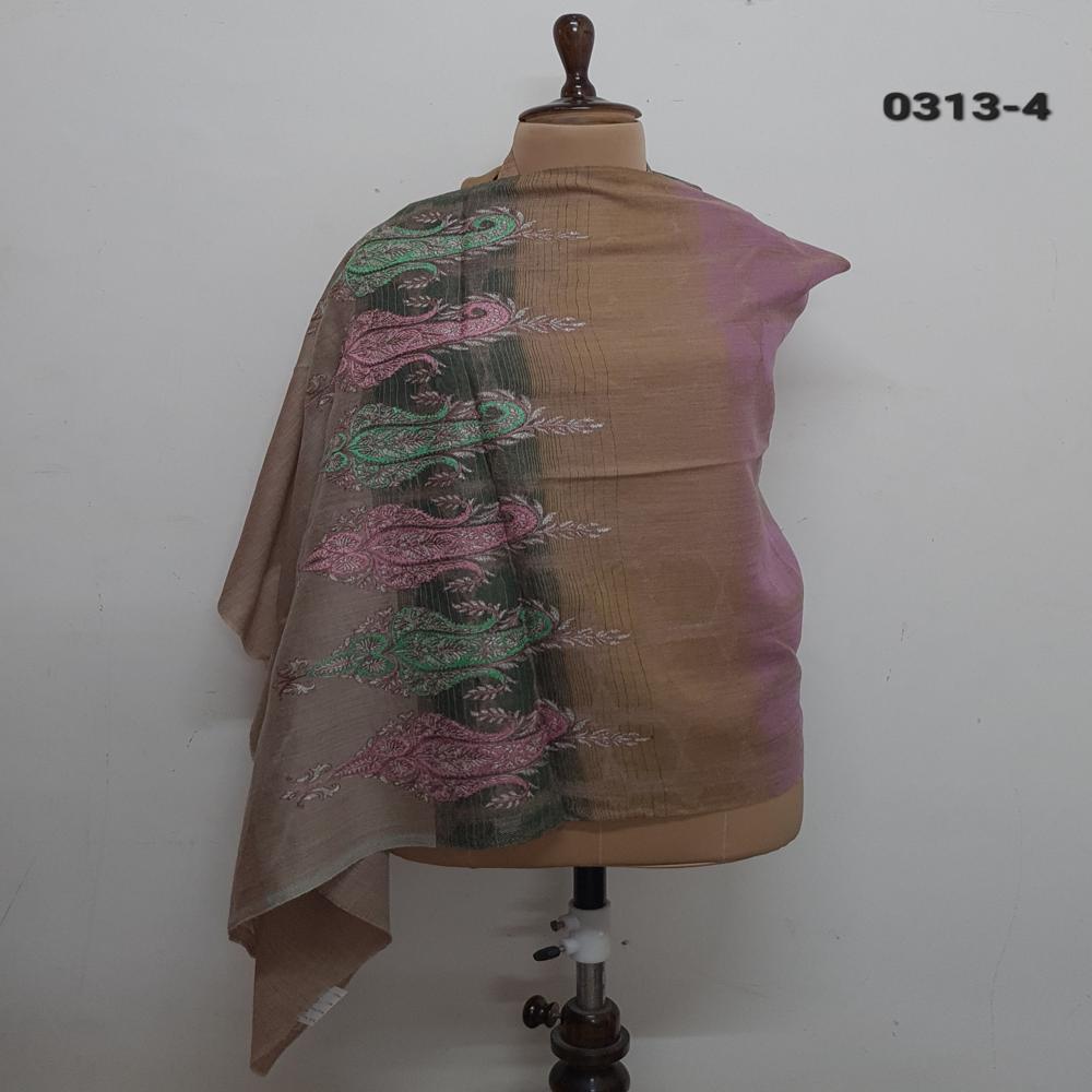 pure wool ikkat weaving with Embroidered paisley border stoles