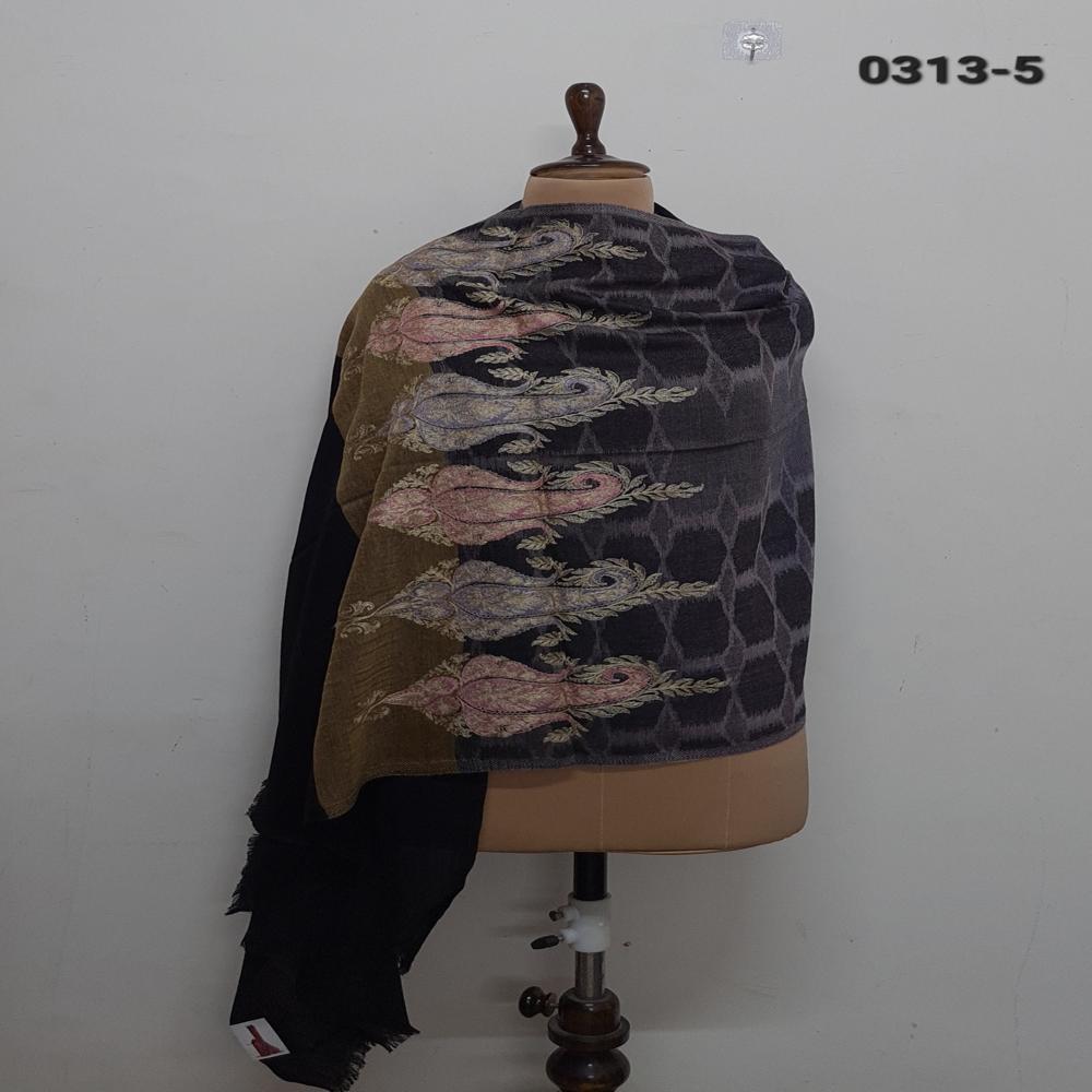 pure wool ikkat weaving with Embroidered paisley border stoles