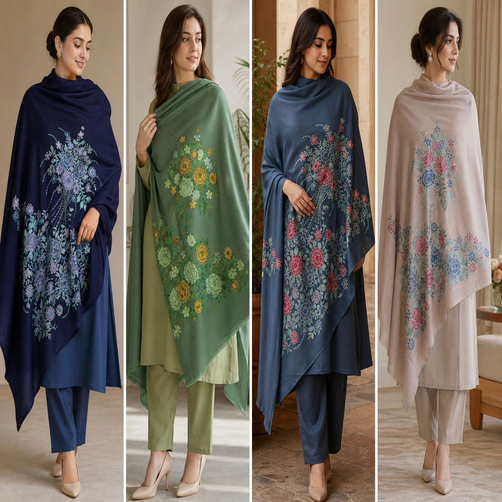Pure wool embroidered floral design stoles