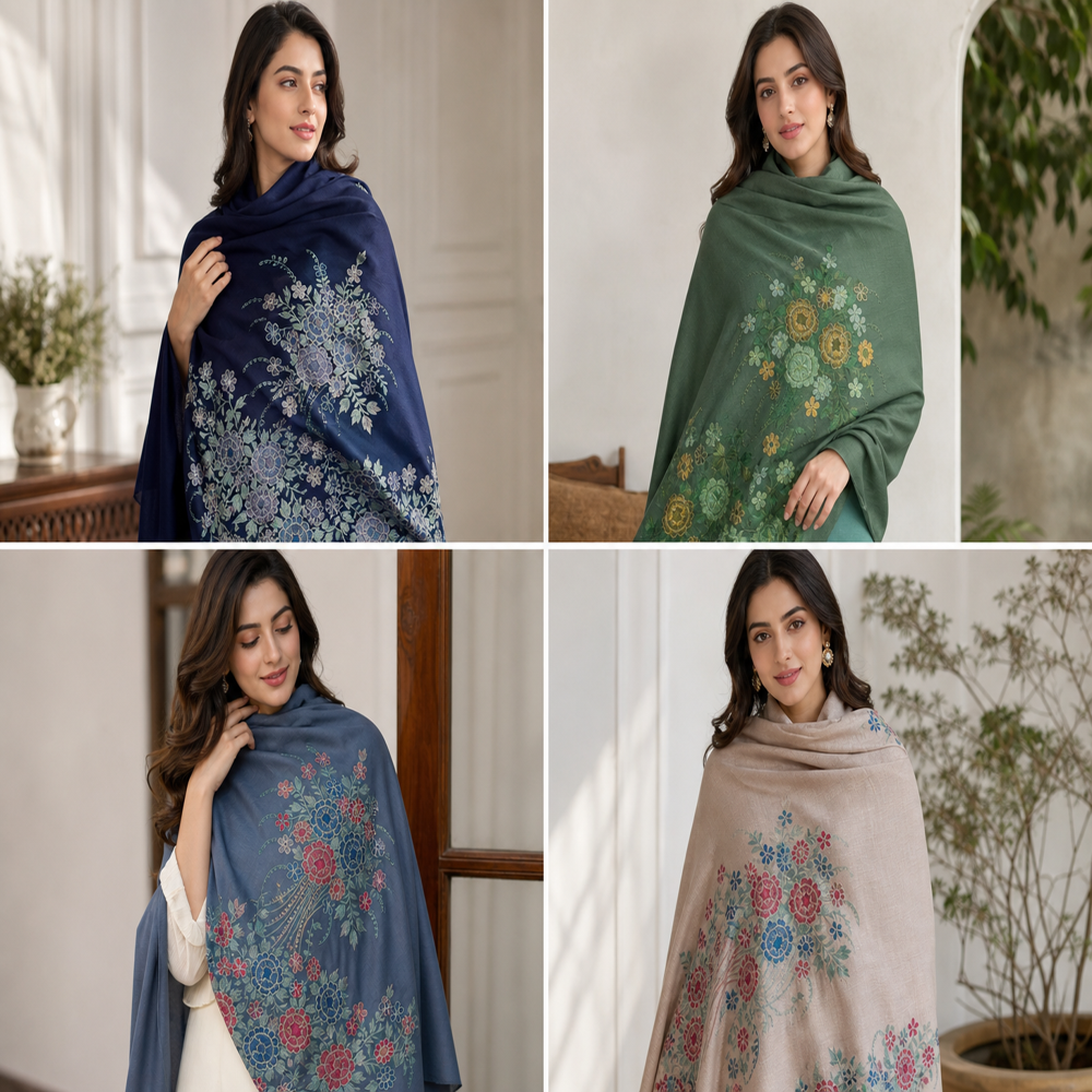 Pure wool embroidered floral design stoles