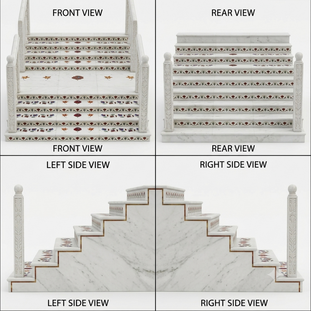 Marble Inlay Printed Design Stair Flooring