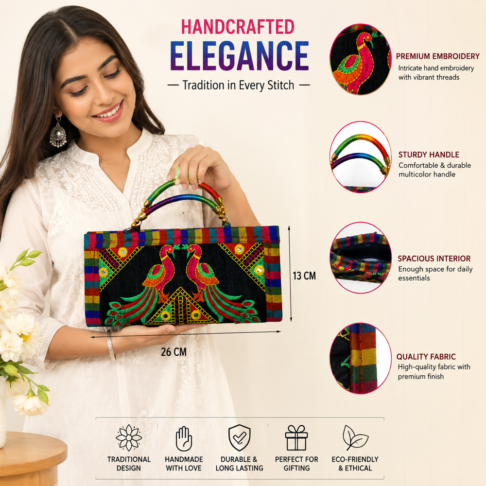 Ethnic Peacock Design Purse with Handle  24