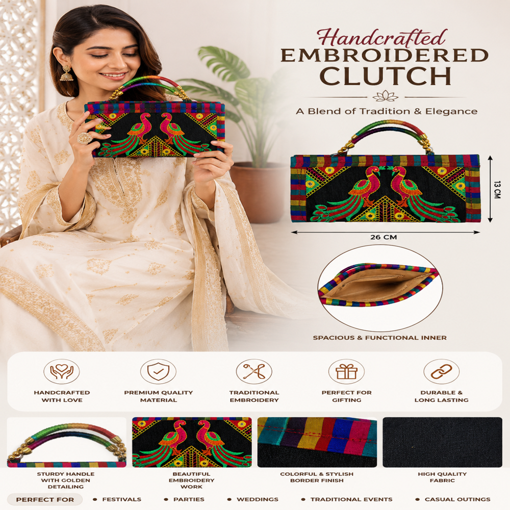 Premium Handcrafted Fabric Purse For Women 26 - Color: Black