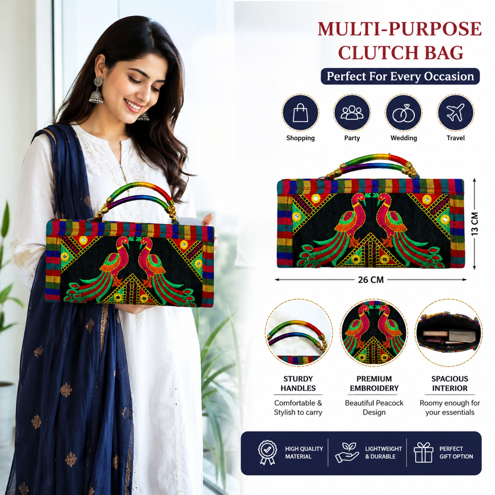Stylish Gujarati Embroidery Wallet Clutch  27 - Color: Black