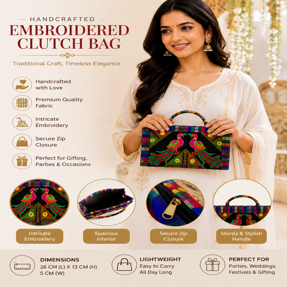Handmade Embroidered Peacock Purse For Festival 37 - Color: Black