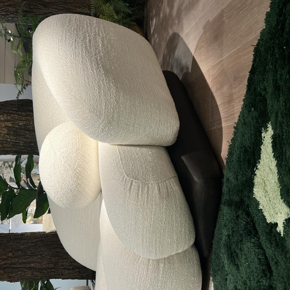Modern Curved Bubble Boucle Sofa, Irregular Wavy Organic Shape Fabric Sofa with Round Ball Pillows for Luxury Living Room