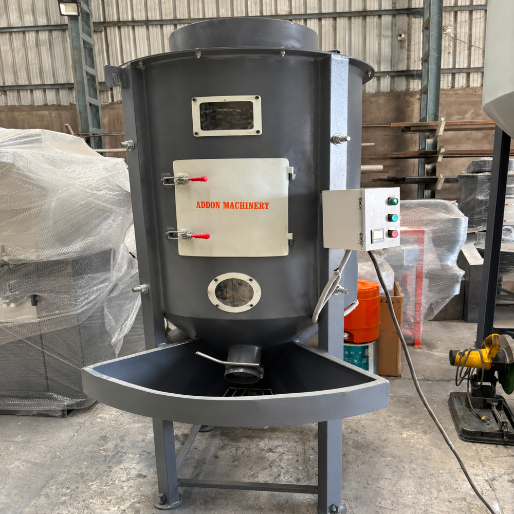 Vertical Batch Mixer - Mild Steel Body, 1250x1100x2400 Mm, Blue | Side Access Cleaning Door, Bottom Discharge, Overload Protection