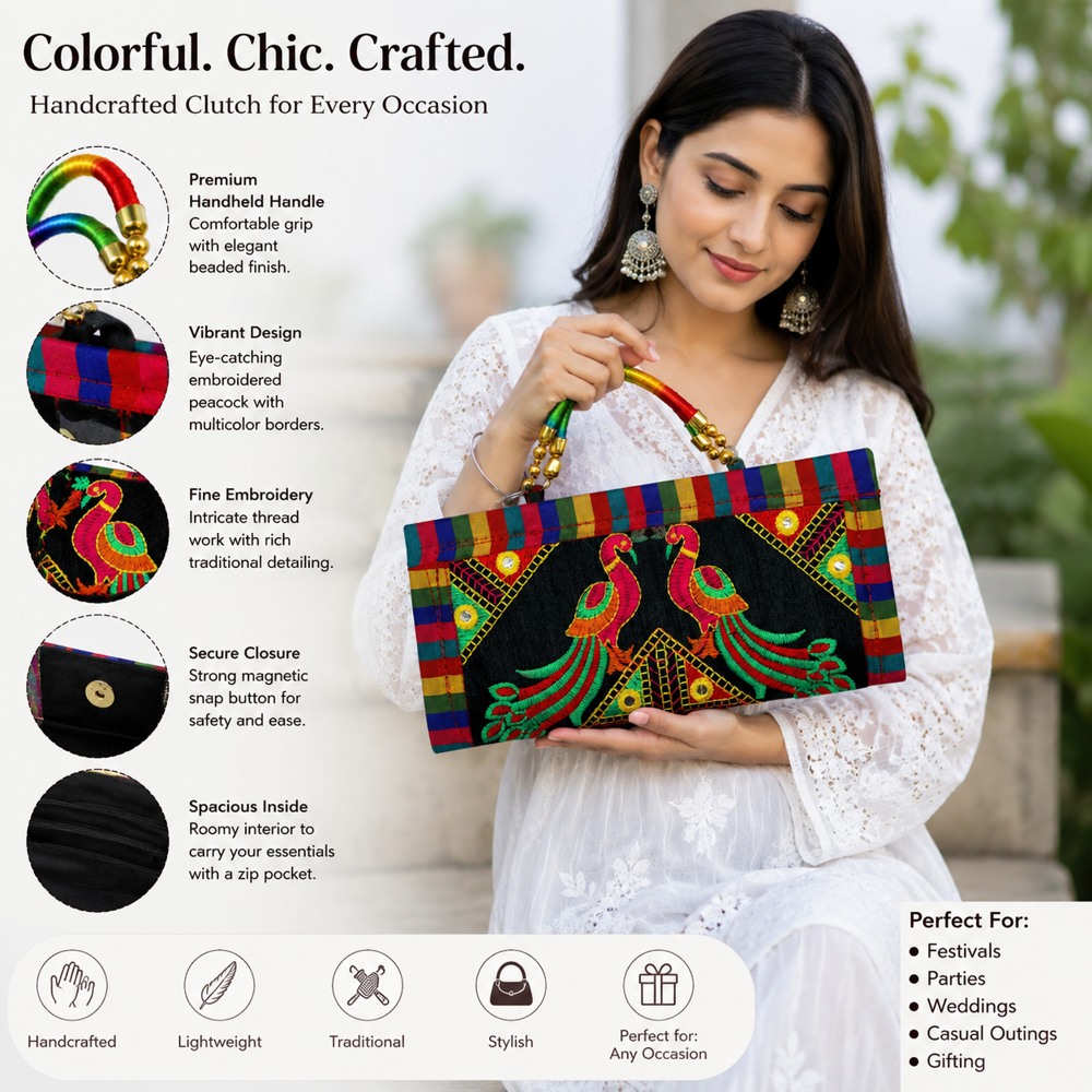 Stylish Ethnic Clutch Bag For Ladies 38 - Color: Black