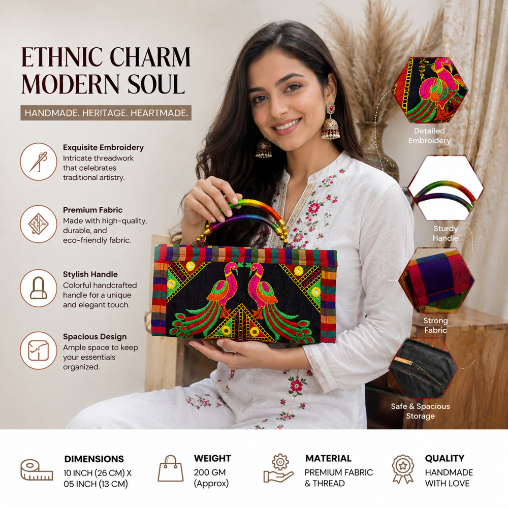 KRISHNA HANDLOOM Peacock Design Ethnic Clutch  45
