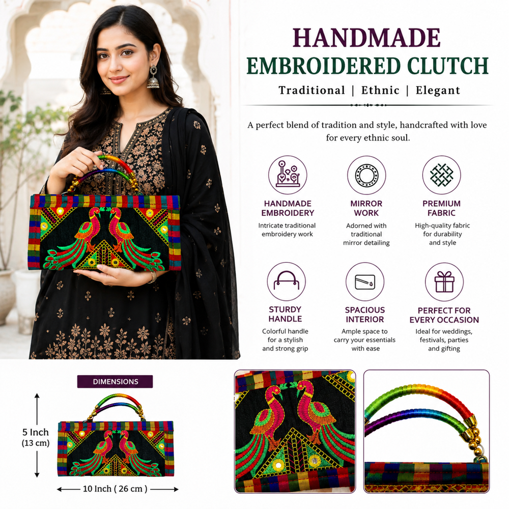 Traditional Kutchi Art Purse For Ladies 47 - Color: Black