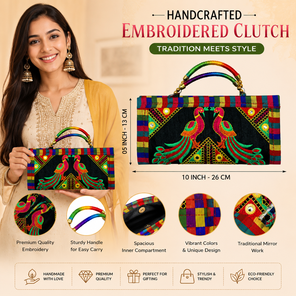 Handmade Designer Peacock Wallet Clutch  48 - Color: Black