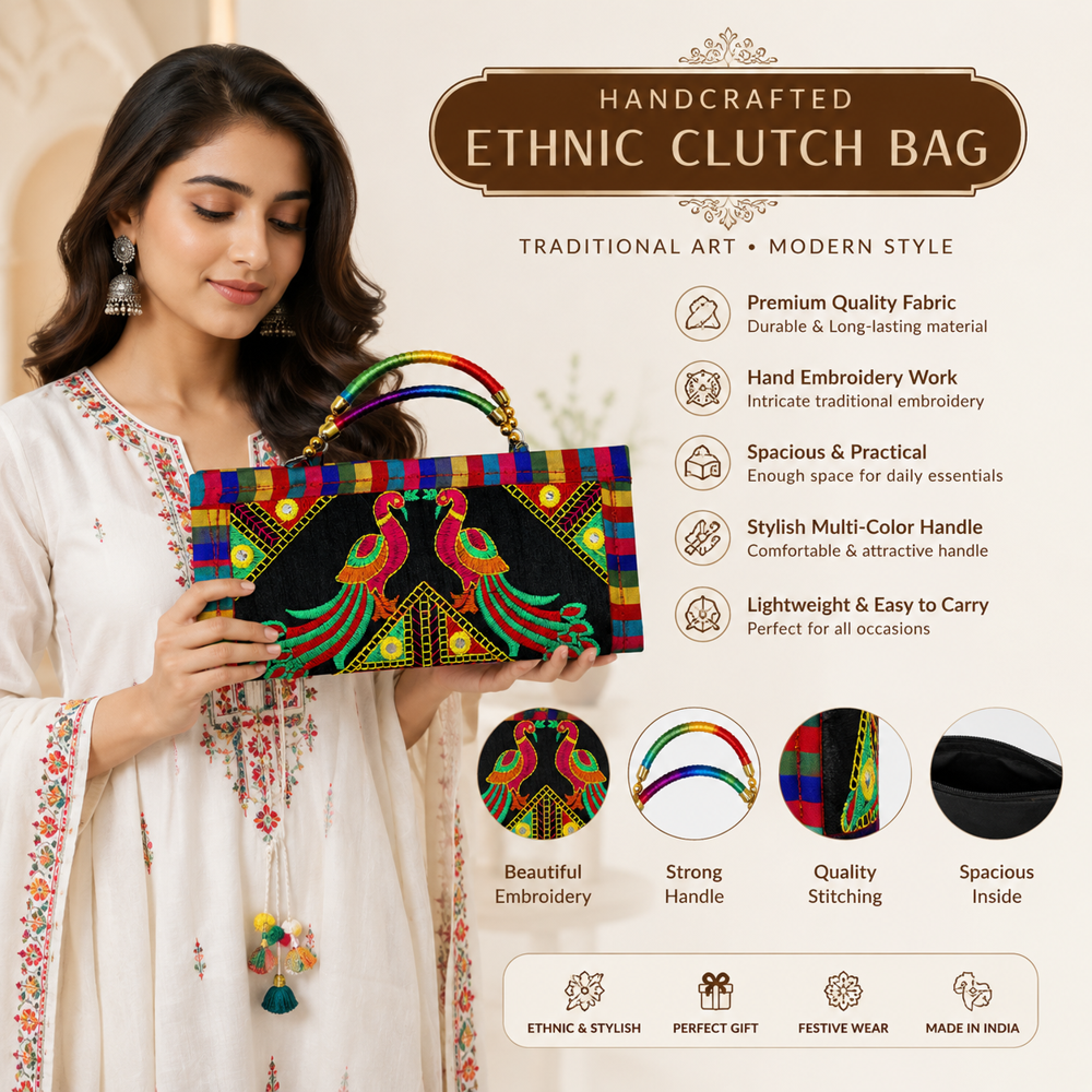 Ethnic Wedding Handbag With Embroidery Work 49 - Color: Black