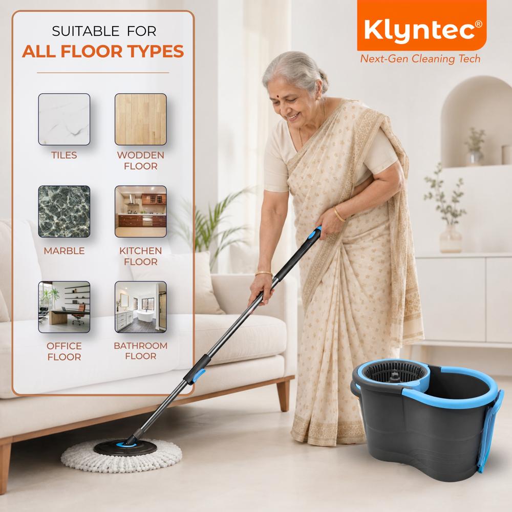 Klyntec Nexa 360 Rotation Spin Mop Bucket with  Plastic Wringer