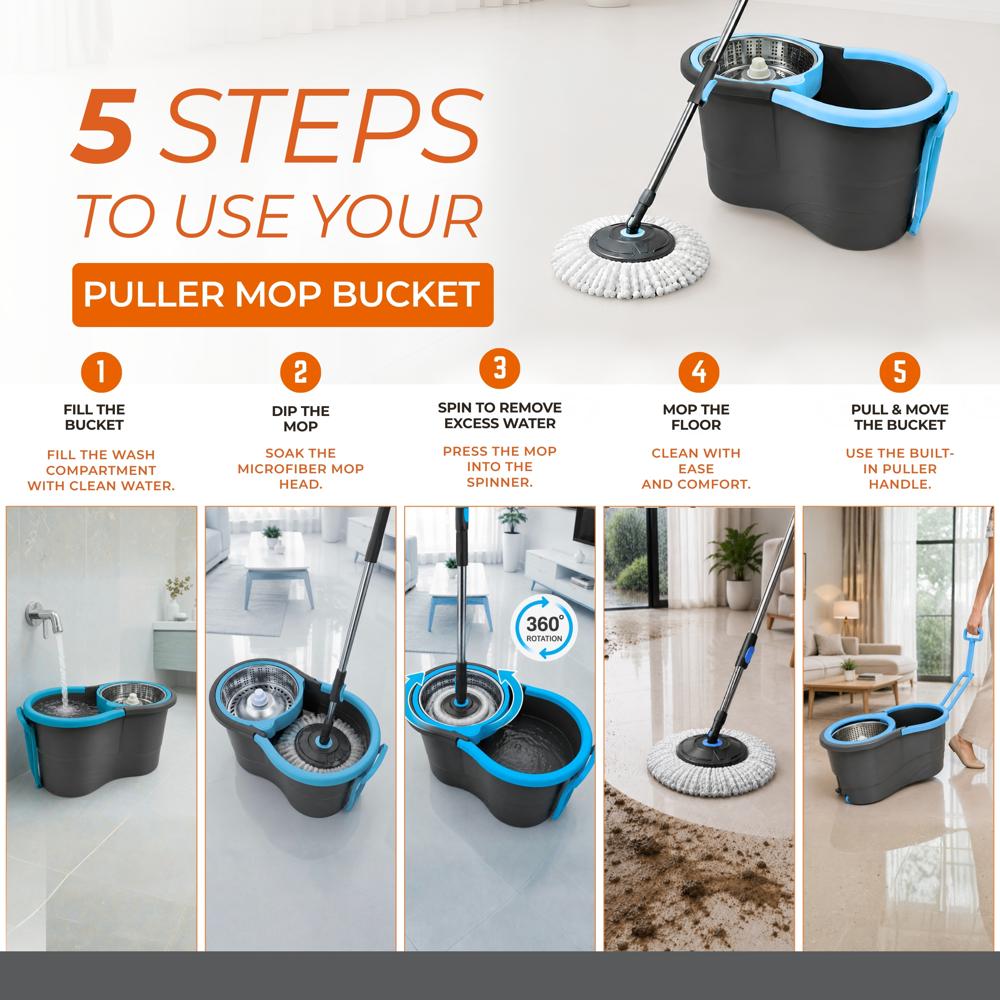 Klyntec Nexa 360 Rotation Spin Mop Bucket with  Plastic Wringer