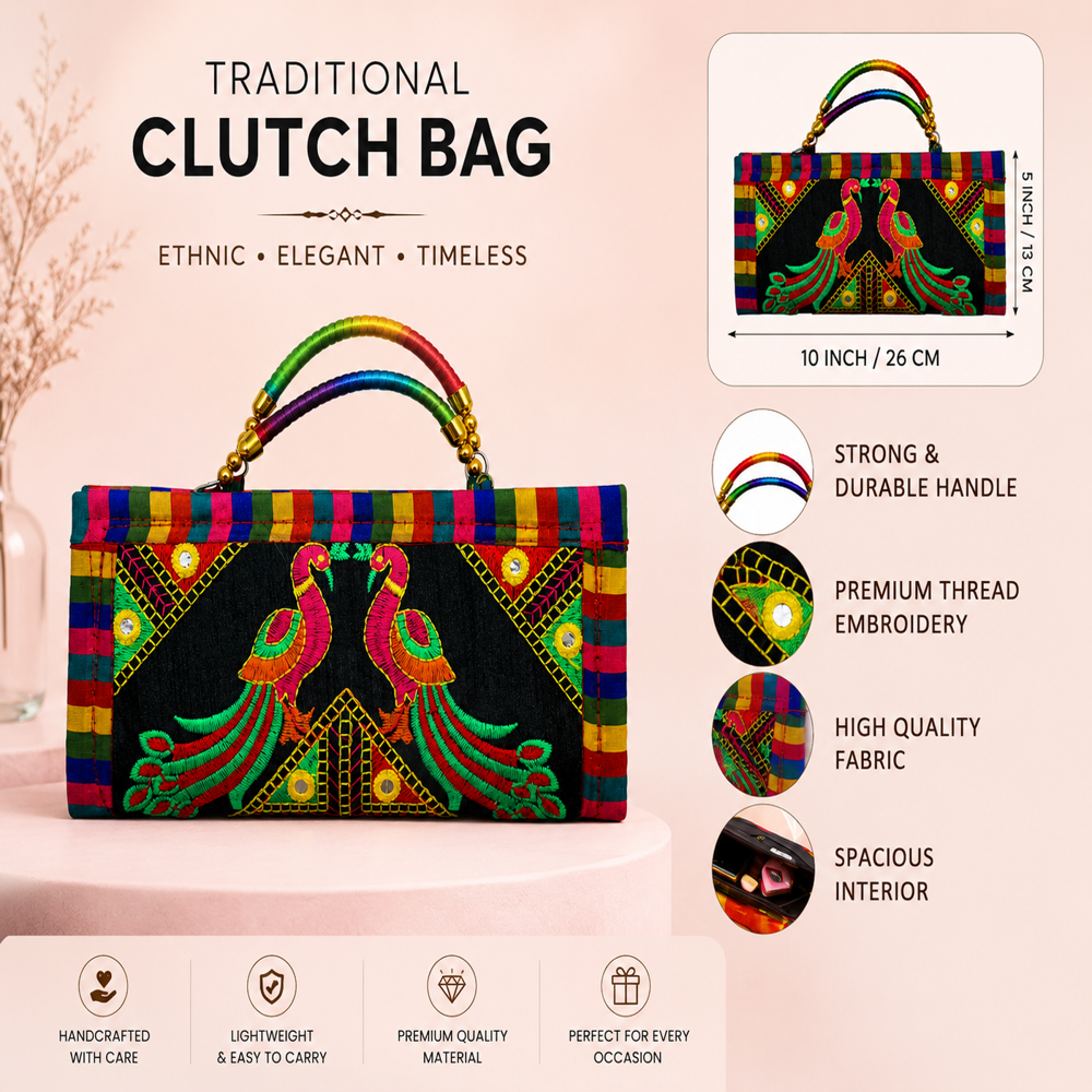 Designer Ethnic Hand Purse For Festival Wear 53 - Color: Black
