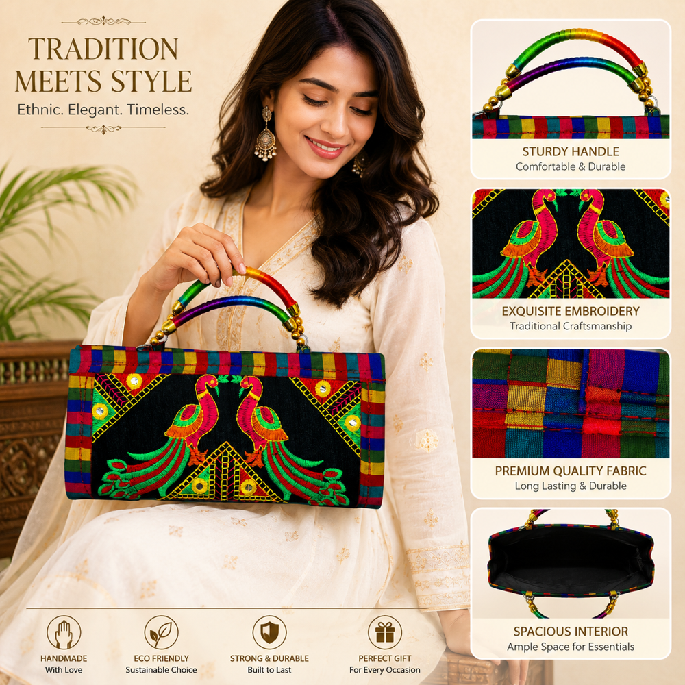 Premium Kutchi Work Handbag For Ladies  54 - Color: Black