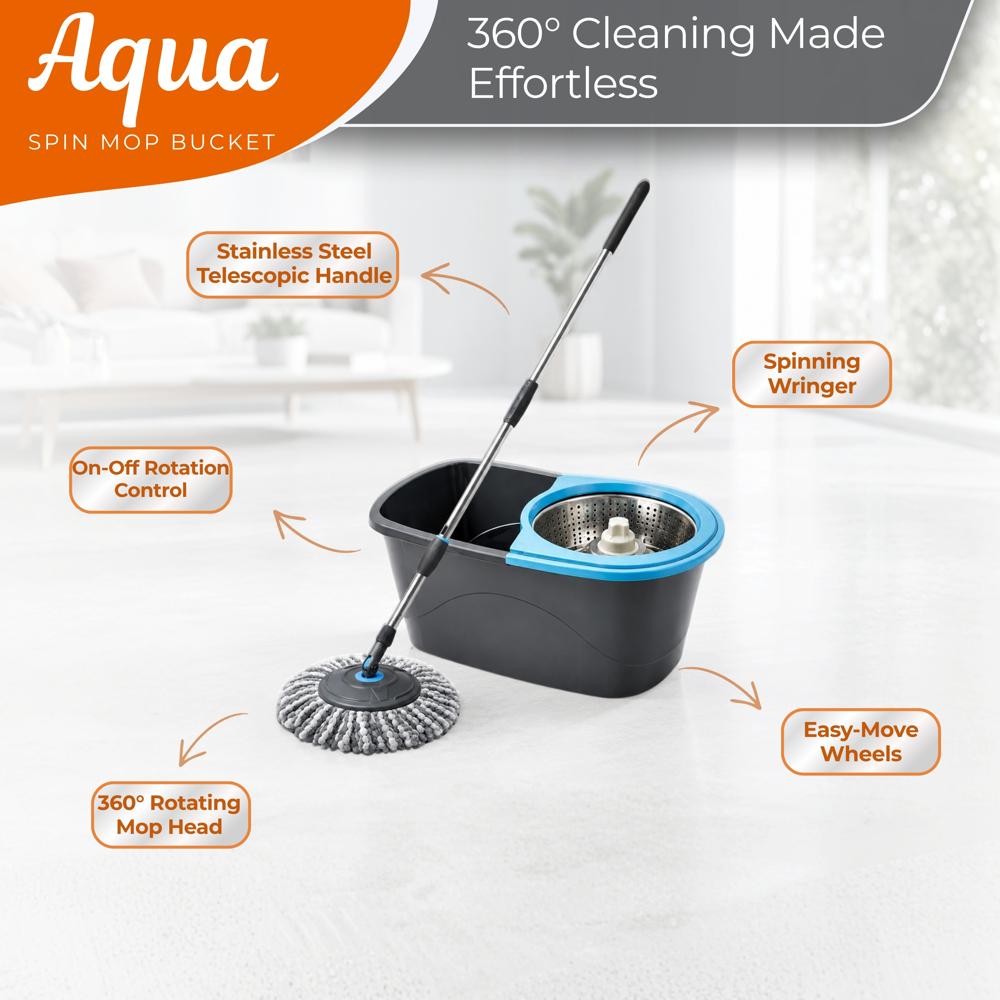 Klyntec Aqua 360 Rotation Spin Mop Bucket with Stainless Steel Wringer