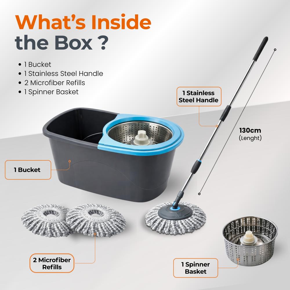 Klyntec Aqua 360 Rotation Spin Mop Bucket with Stainless Steel Wringer