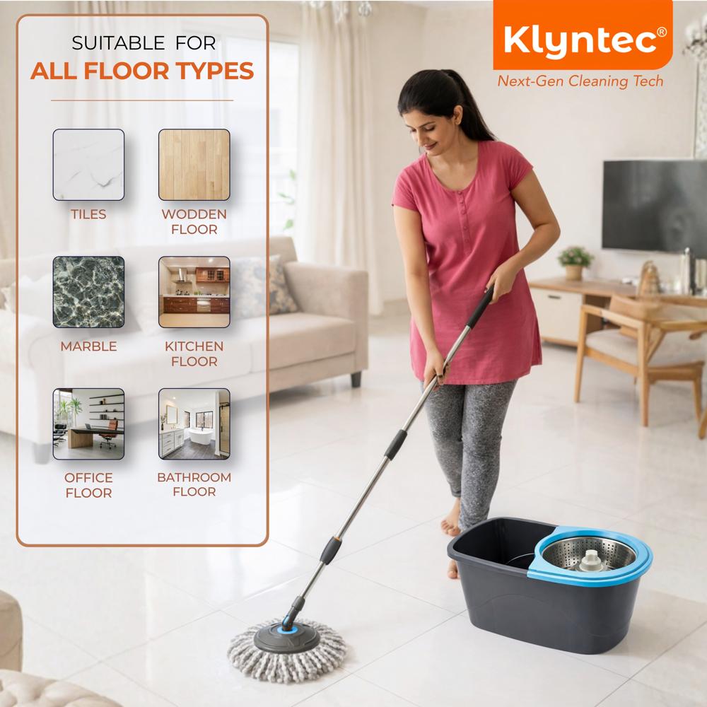 Klyntec Aqua 360 Rotation Spin Mop Bucket with Stainless Steel Wringer