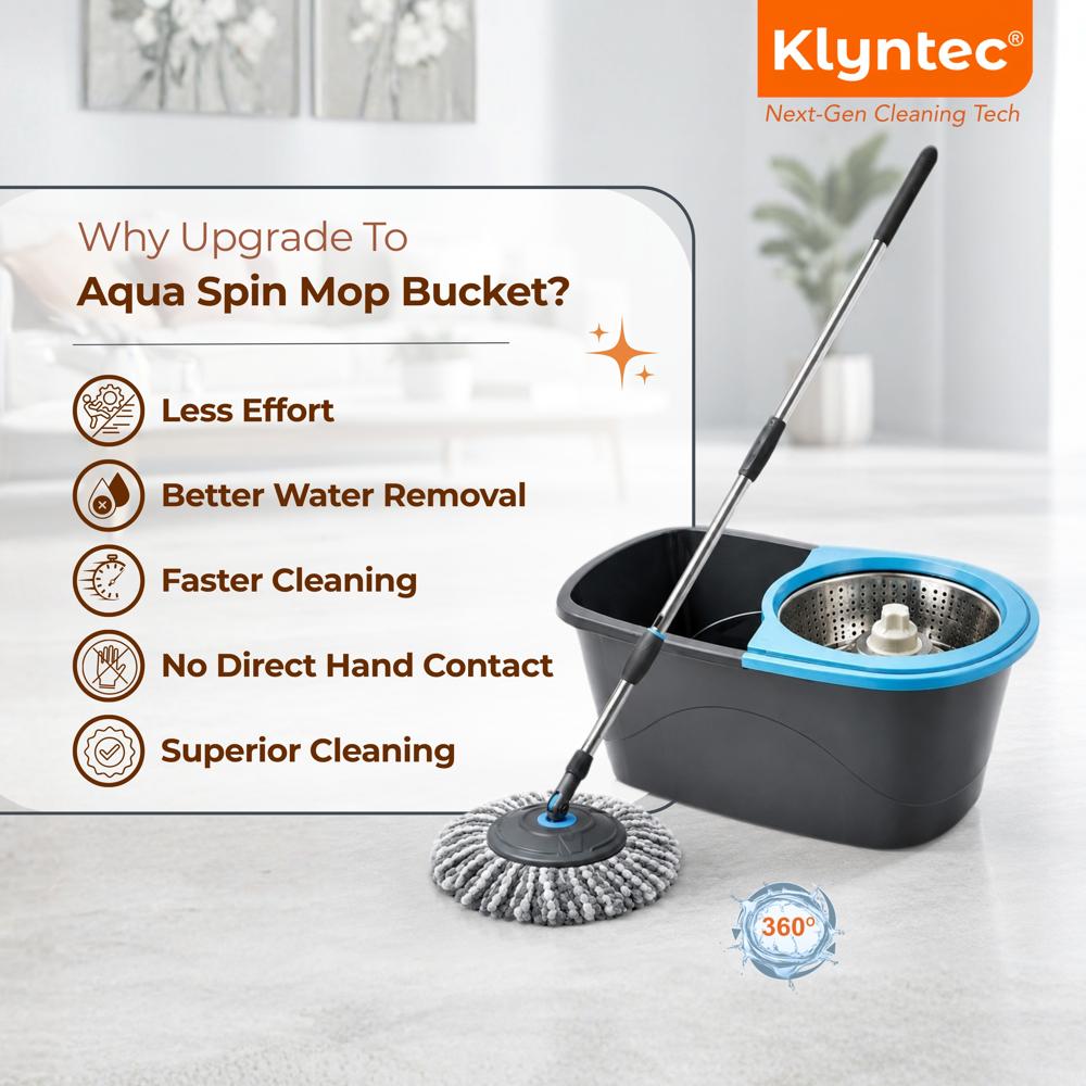 Klyntec Aqua 360 Rotation Spin Mop Bucket with Stainless Steel Wringer