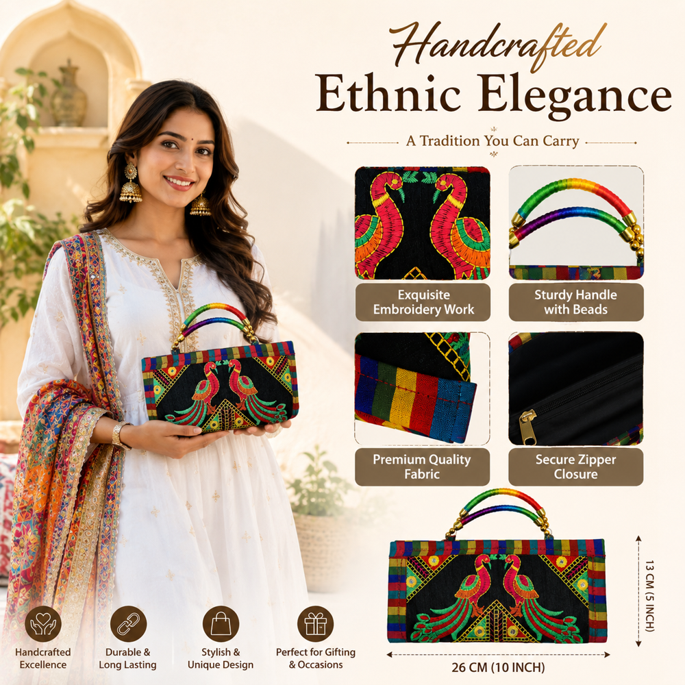 Handmade Fabric Purse with Colorful Embroidery  56