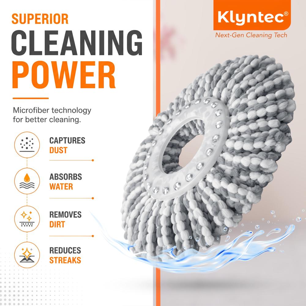 Klyntec Spin Mop Refill 100 GSM (Premium) White & Grey