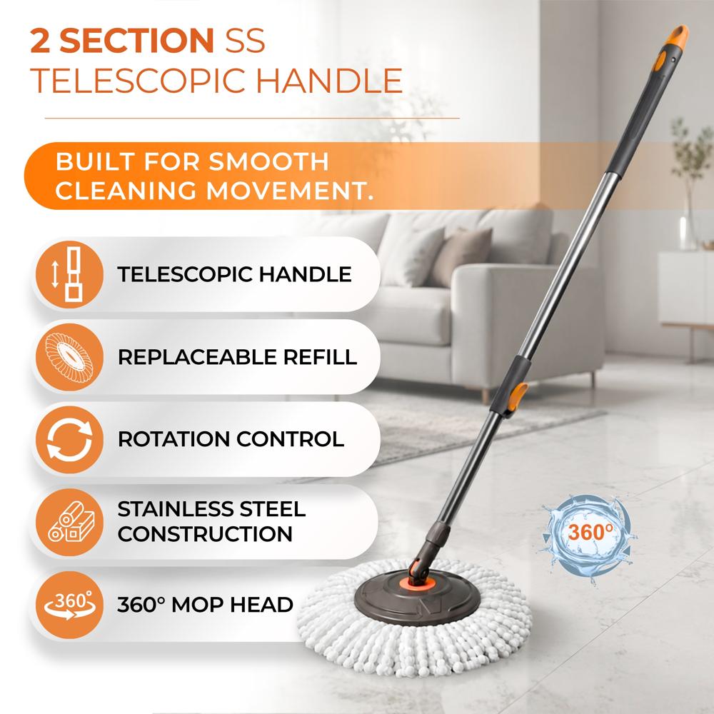 Klyntec Stainless Steel Round Mop Stick with Microfiber Head