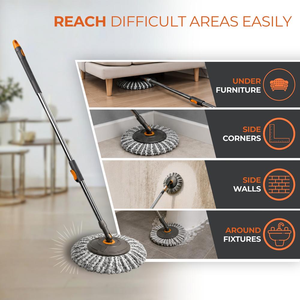 Klyntec Stainless Steel Round Mop Stick with Microfiber Head
